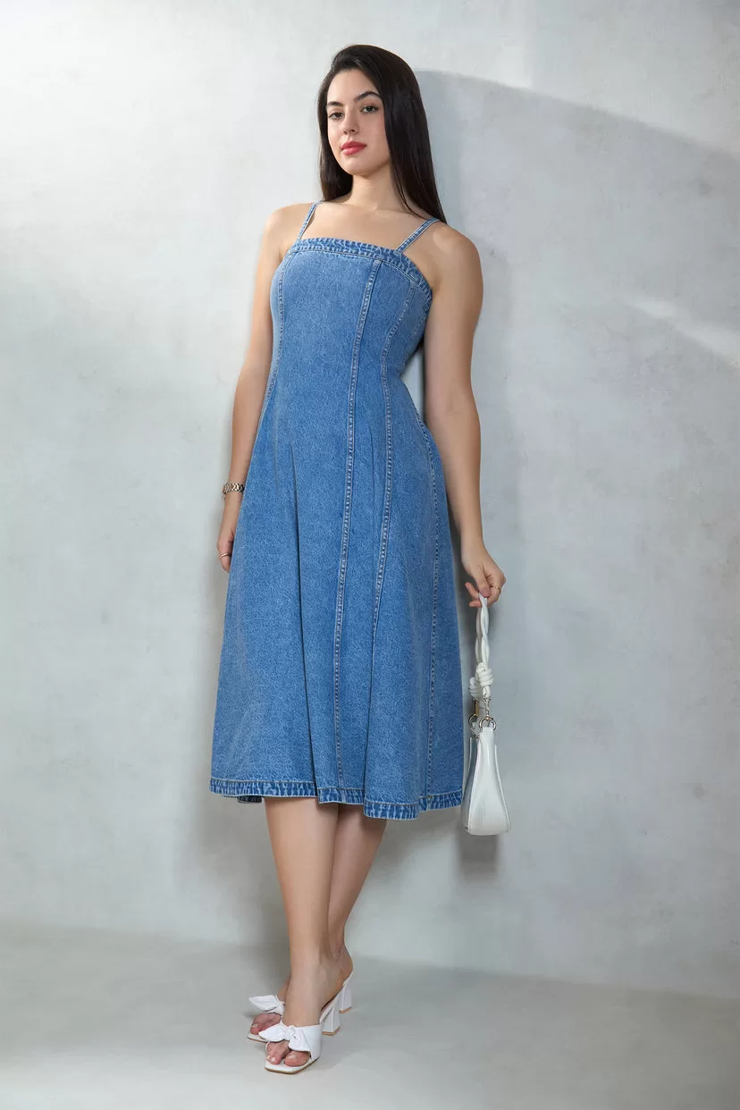 Virgio - Elodie 100% Cotton Denim Banded Midi Dress