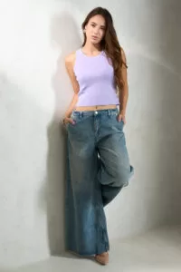 Virgio - Wren 100% Cotton Denim Wide Leg Low Rise Pants