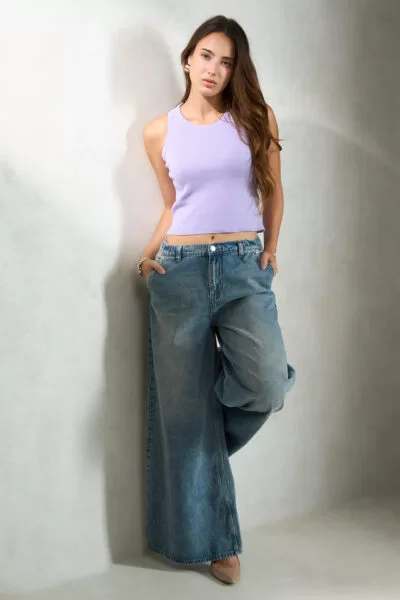 Wren 100% Cotton Denim Wide Leg Low Rise Pants
