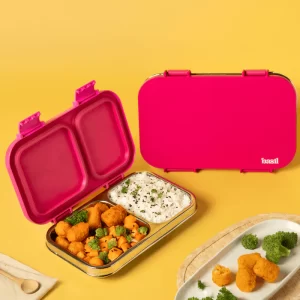 Basil - 2 Compartment Stainless steel Lunchbox with Plastic Lid – Pink Classic