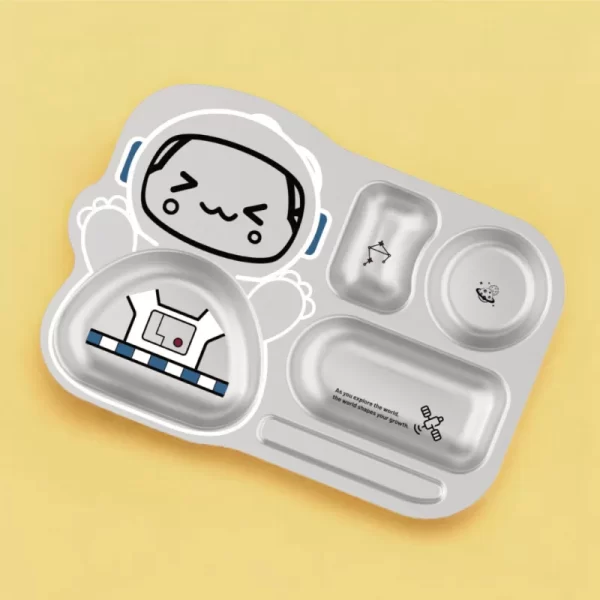 4 Compartment Stainless steel Spaceship Plate - Dino