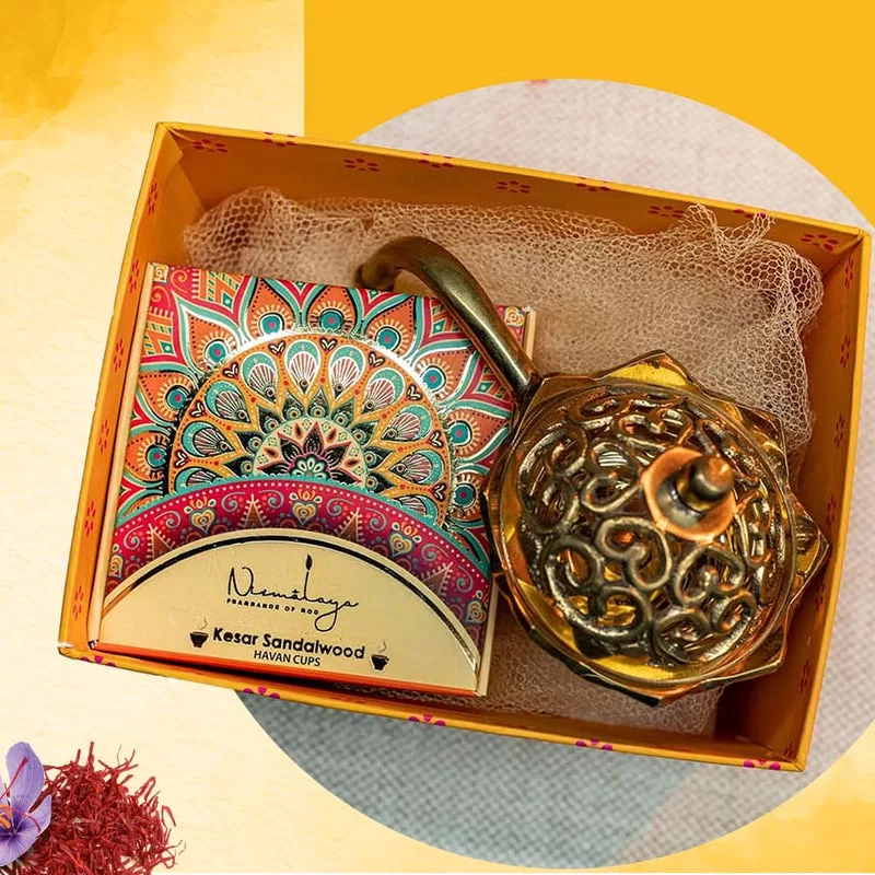 Nirmalaya - Nirmalaya Premium Kesar Sandalwood Havan Cups With Brass Dhuni – Most Demanding