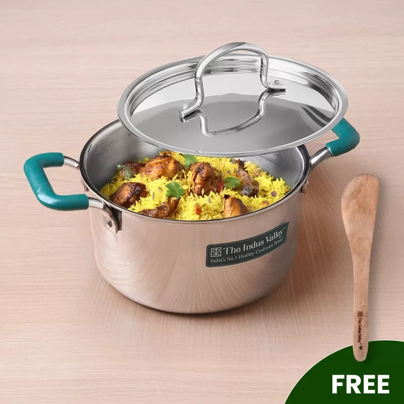 The Indus Valley - TurboCuk Tri-ply Stainless Steel Biryani Cooking Pot/Casserole 2.9L