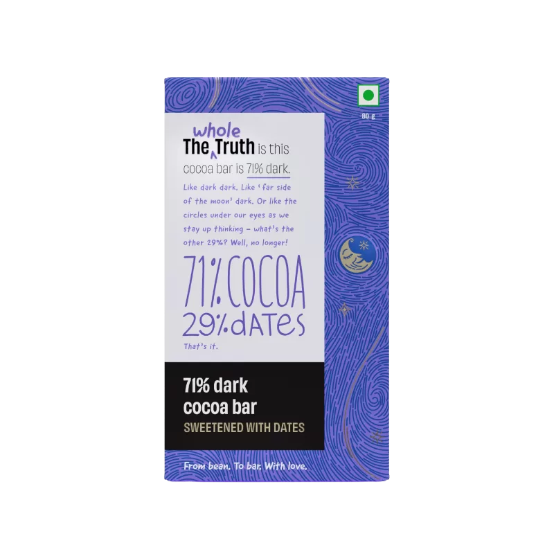 The Whole Truth Foods - 71% Dark Cocoa Bar Sweetened with Dates – Pack of 3