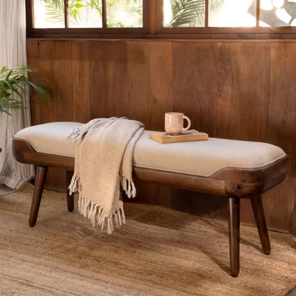 Walnut Haze Upholstered Bench- 2