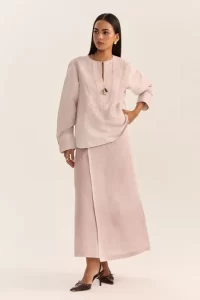 October Jaipur - Jamun Linen Skirt Set-Spray Dyed