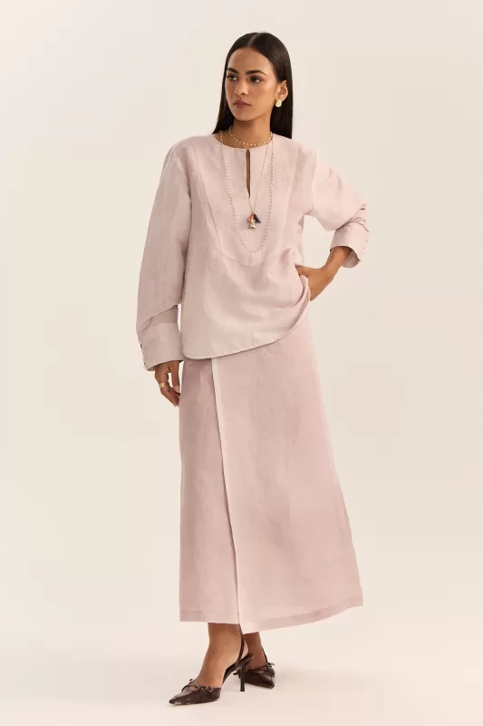 October Jaipur - Jamun Linen Skirt Set-Spray Dyed