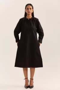 October Jaipur - Sahima Pintuck Dress- Black
