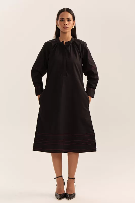 October Jaipur - Sahima Pintuck Dress- Black