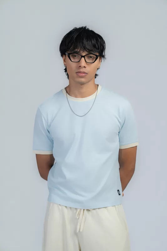 Brun - BASIC*B – BLUE FITTED RINGER TEE