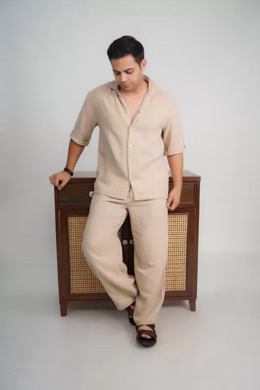 House Of Pure Eco - Beige Loose Fit Muslin Trousers