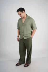 House Of Pure Eco - Olive Green Loose Fit Muslin Trousers