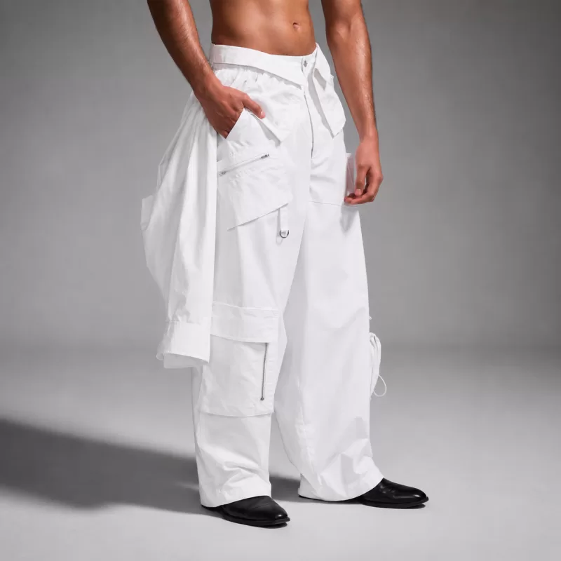 Huemn - Cargo pants with deconstructed shirt – White