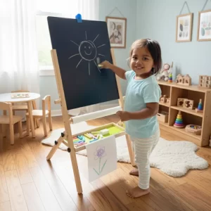 Shumee - Height-Adjustable Wooden Standing Art Easel – 3-in-1 with Paper Roll