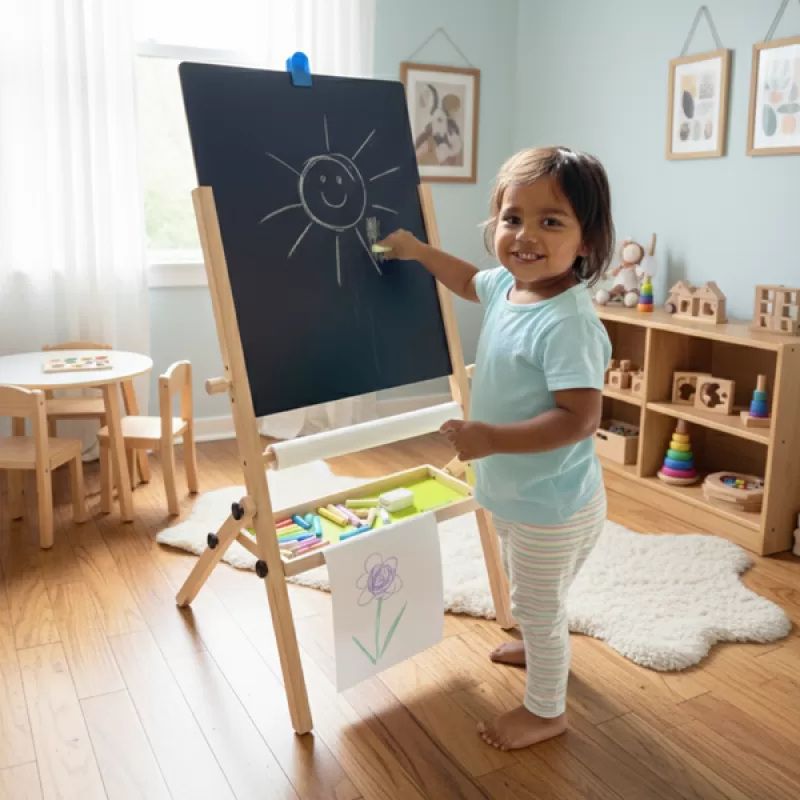 Shumee - Height-Adjustable Wooden Standing Art Easel – 3-in-1 with Paper Roll