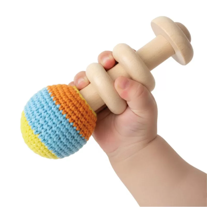 Shumee - Wooden Organic Crochet Shaker – Baby Rattle Toy (0 Months+)