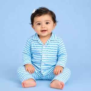 Mama and Peaches - Blue Chevron Full Sleeves Night Suit