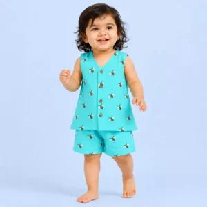 Mama and Peaches - Busy Bees Jhabla Top with Shorts