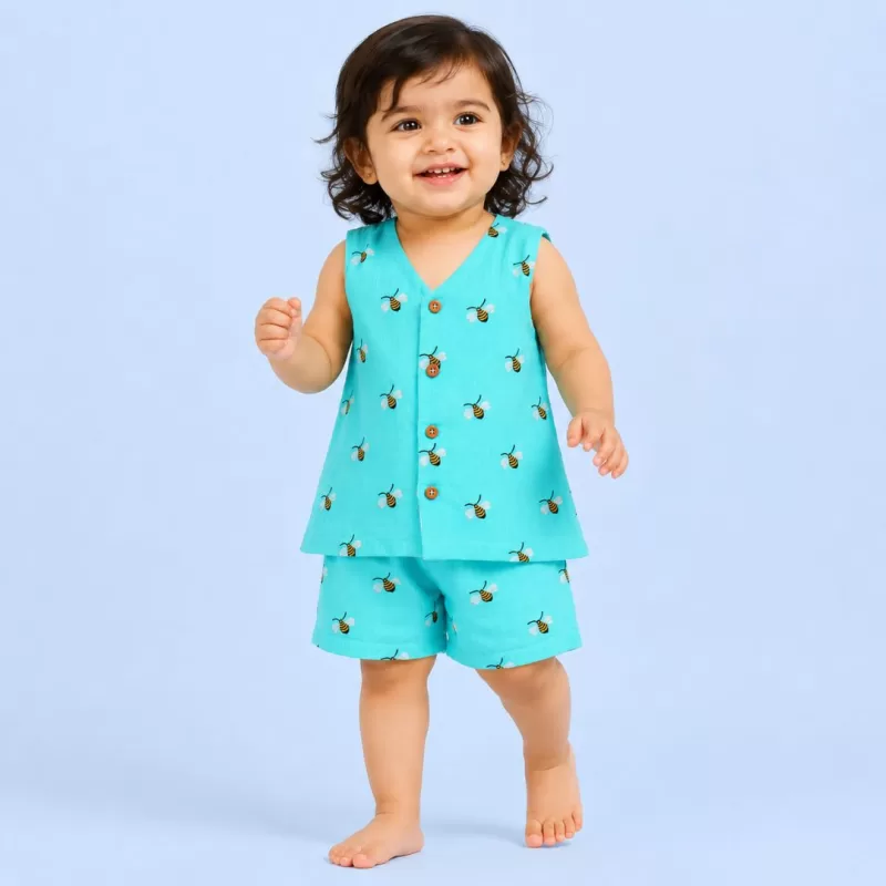 Mama and Peaches - Busy Bees Jhabla Top with Shorts