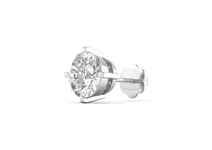 Orionz - Round Solitaire CZ Silver Ear Stud for Men (1 Pc Only)