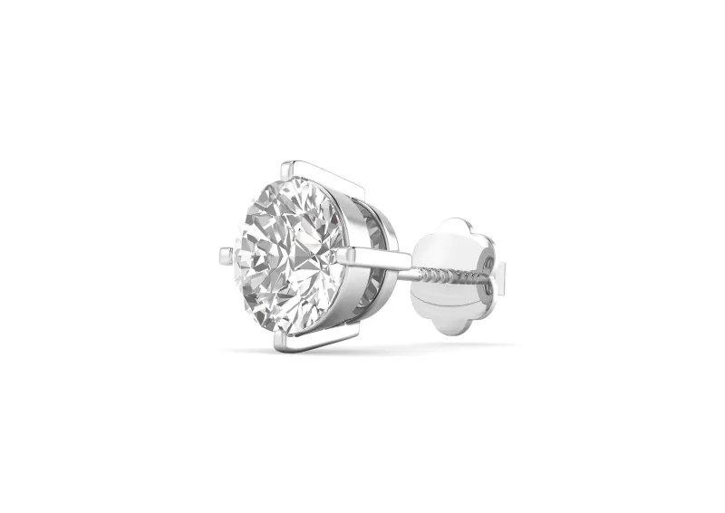 Orionz - Round Solitaire CZ Silver Ear Stud for Men (1 Pc Only)